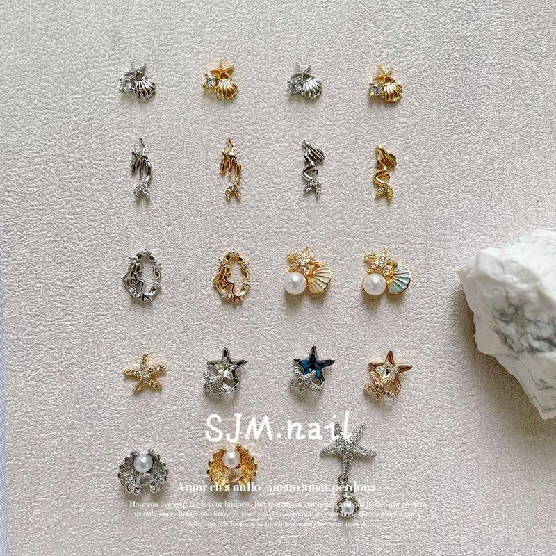 現貨｜ 日系 美人魚鋯石飾品 質感 貝殼珍珠 鑽飾 指甲 DIY 美甲 鑲嵌飾品 素材 海星 美人魚 立體大鑽飾-細節圖5
