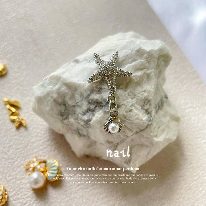 現貨｜ 日系 美人魚鋯石飾品 質感 貝殼珍珠 鑽飾 指甲 DIY 美甲 鑲嵌飾品 素材 海星 美人魚 立體大鑽飾-細節圖6