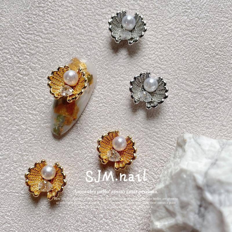 現貨｜ 日系 美人魚鋯石飾品 質感 貝殼珍珠 鑽飾 指甲 DIY 美甲 鑲嵌飾品 素材 海星 美人魚 立體大鑽飾-細節圖7