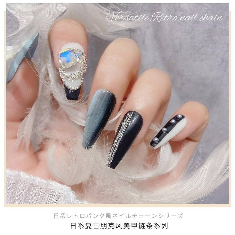 現貨｜ 日系美甲細鏈條 飾品 金屬 立體 龐克風 細珠鏈 裝飾品 素材 鏈條 鏈子 八字鍊 環鍊 極細珠鍊-細節圖4