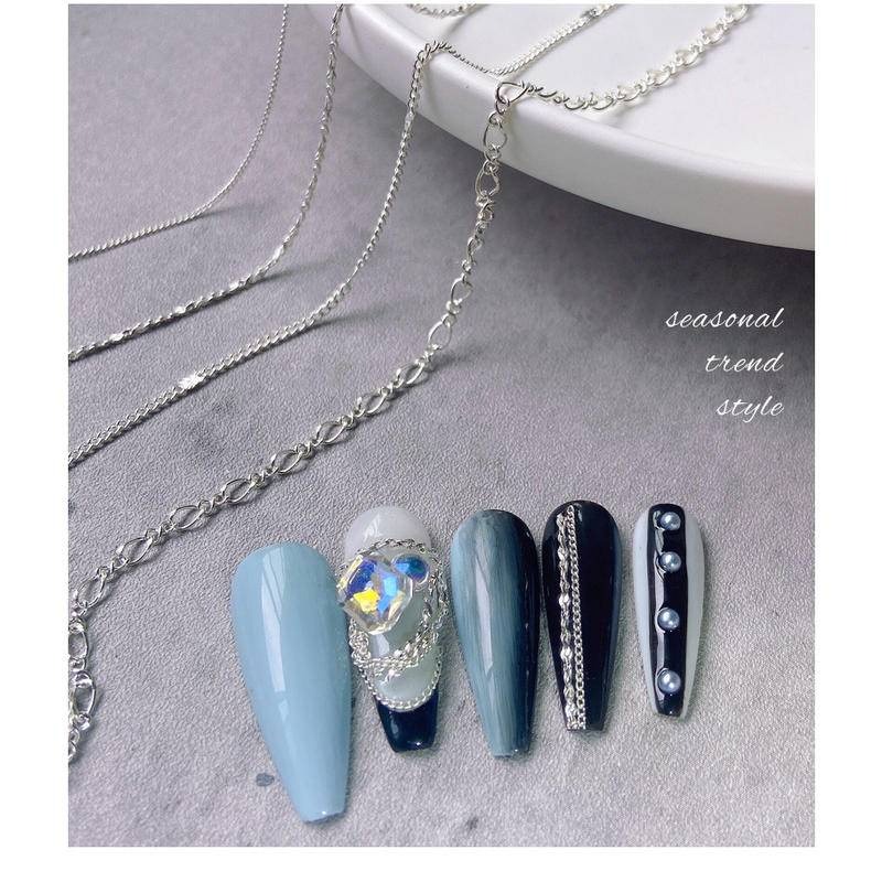 現貨｜ 日系美甲細鏈條 飾品 金屬 立體 龐克風 細珠鏈 裝飾品 素材 鏈條 鏈子 八字鍊 環鍊 極細珠鍊-細節圖6