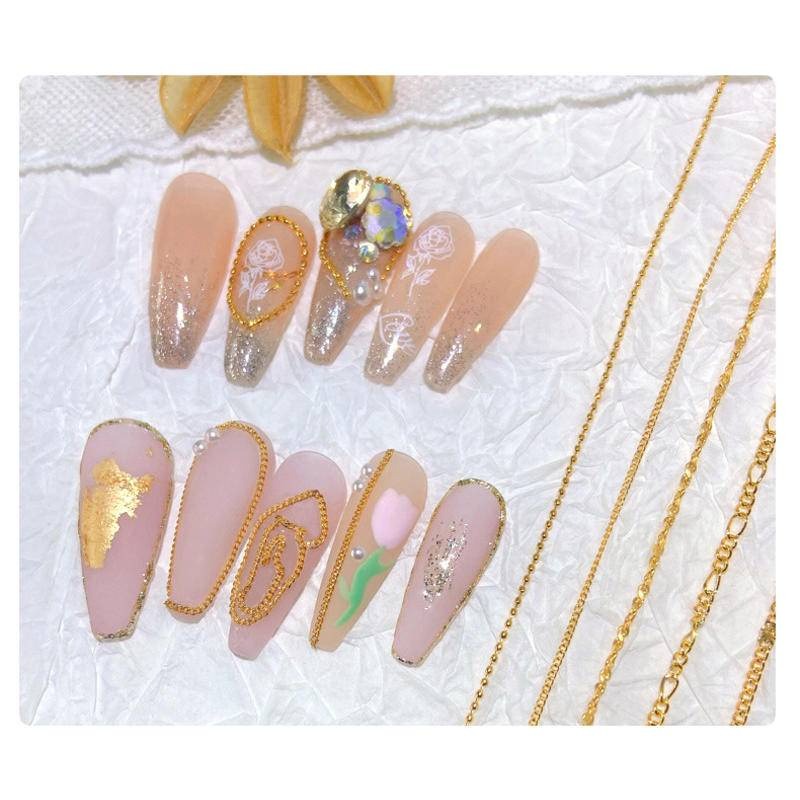 現貨｜ 日系美甲細鏈條 飾品 金屬 立體 龐克風 細珠鏈 裝飾品 素材 鏈條 鏈子 八字鍊 環鍊 極細珠鍊-細節圖7