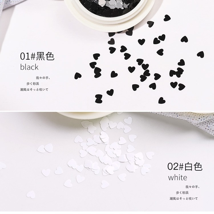 現貨供應｜美甲愛心亮片 心型亮片素材 日系簡約黑色/白色愛心 美甲飾品-細節圖5