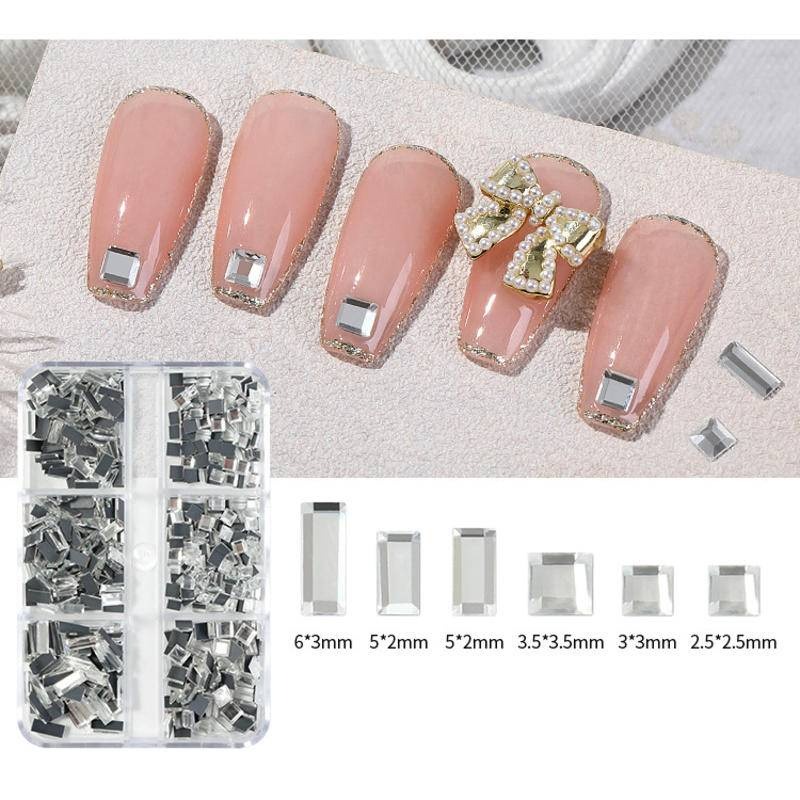 現貨｜美甲 平底鑽石飾品 透白鏡面 水鑽 鋯石 幾何 正方鑽 圓鑽 平底鑽大小綜合 水鑽 百搭 指甲 小圓鑽 方鑽-細節圖4