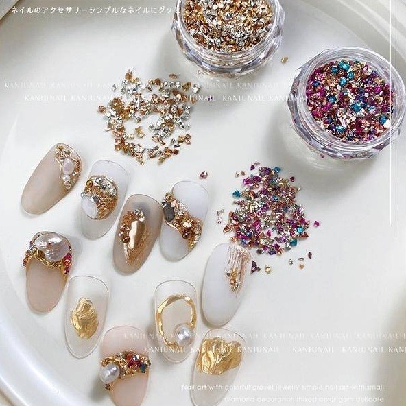 現貨｜ 美甲 七彩金銀 不規則碎石 綜合 金屬礦石 飾品 幻彩 不規則鑽飾 排鑽 素材-細節圖3
