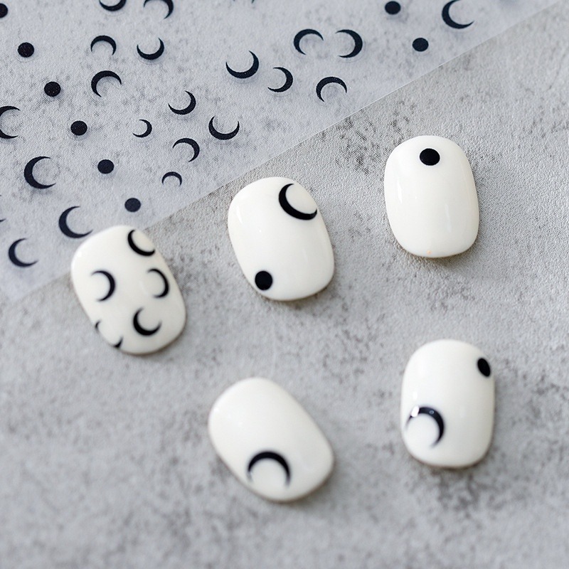 現貨｜美甲 簡約設計款 🌙  月亮貼紙 美甲裝飾 美甲貼紙 黑白簡約風格 設計款寫真貼 指甲貼紙-細節圖3