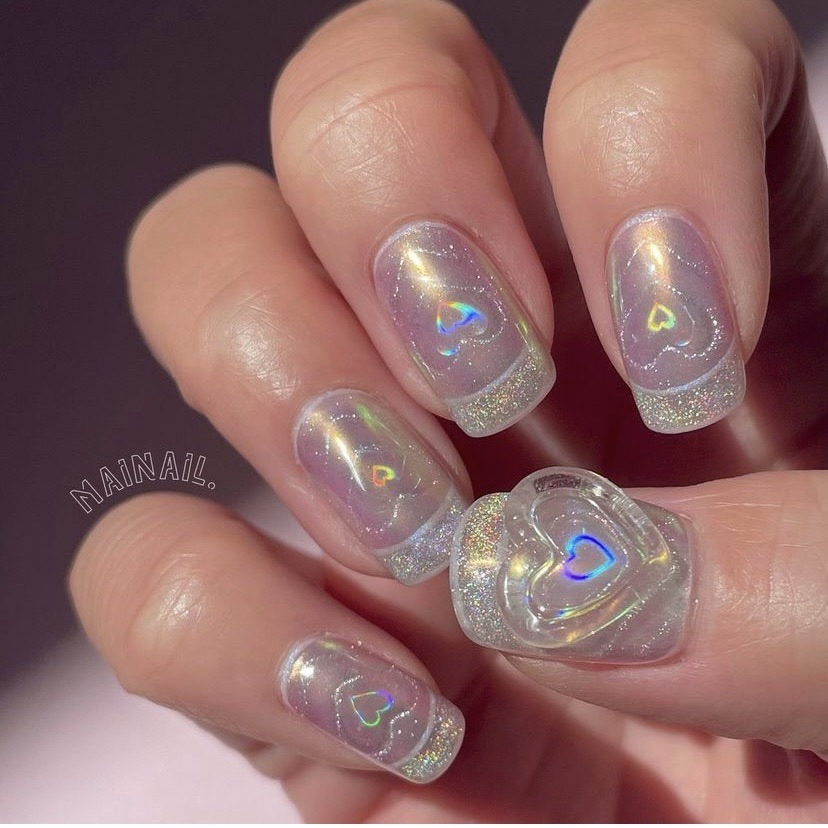 現貨｜最新流行款😍 美甲 鐳射愛心貼紙 3D跳動愛心 貼紙 極光 幻彩 動感 帶背膠 美甲貼紙 素材-細節圖2