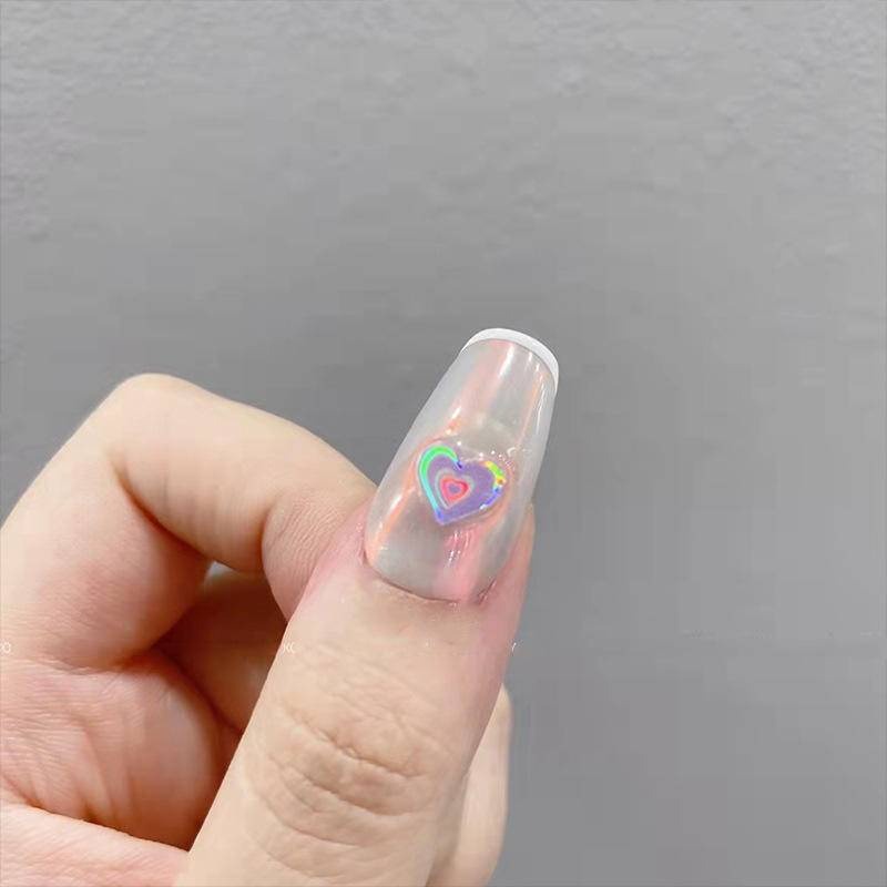 現貨｜最新流行款😍 美甲 鐳射愛心貼紙 3D跳動愛心 貼紙 極光 幻彩 動感 帶背膠 美甲貼紙 素材-細節圖4