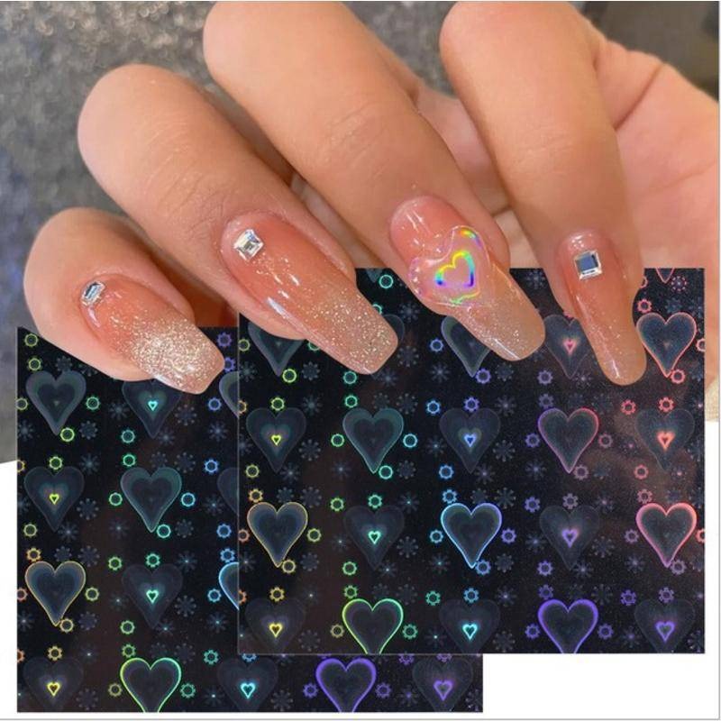 現貨｜最新流行款😍 美甲 鐳射愛心貼紙 3D跳動愛心 貼紙 極光 幻彩 動感 帶背膠 美甲貼紙 素材-細節圖7