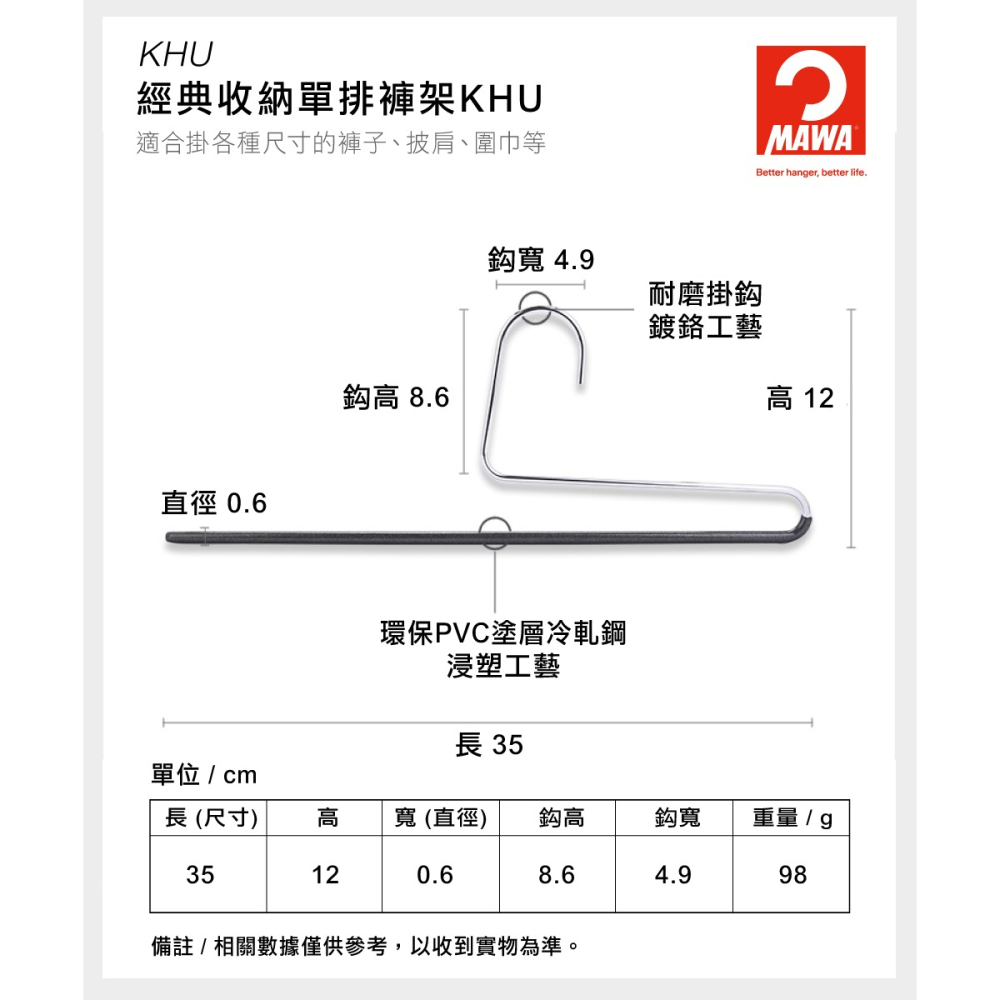 【德國MAWA】德國原裝進口無痕止滑單排褲架35cm 5入/黑 防滑衣架 止滑衣架 無痕褲架 止滑褲夾 褲架-細節圖3