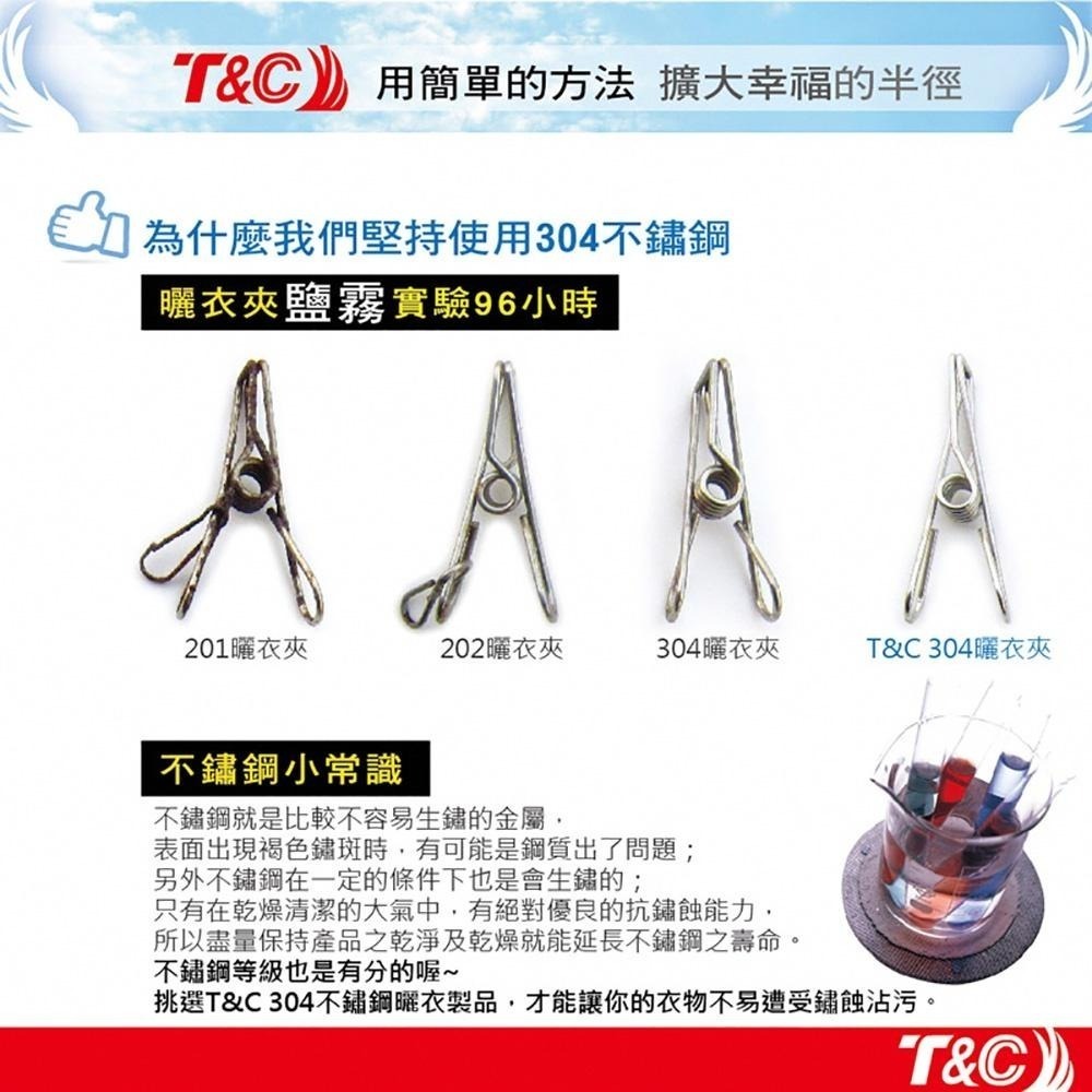 【台灣T&C】304不鏽鋼省空間不易生鏽曬衣夾20夾 毛巾架 曬襪夾 夾子 衣架 衣夾-細節圖5
