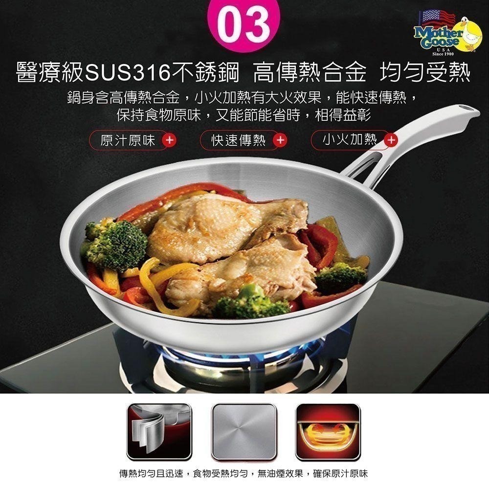 【美國鵝媽媽 Mother Goose】凱薩頂級316不鏽鋼炒鍋 33cm-醫療級不銹鋼炒鍋(蘋果造型)-細節圖6