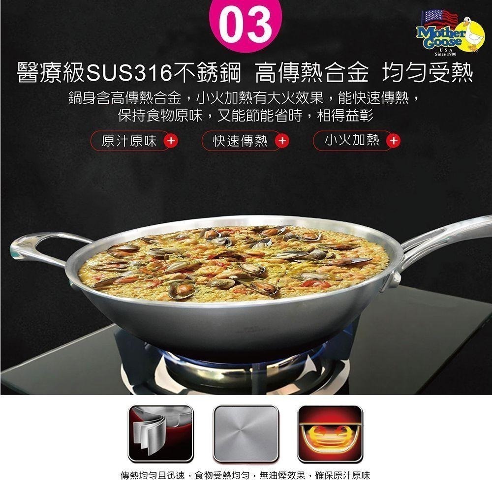 【美國鵝媽媽 Mother Goose】凱薩頂級316不鏽鋼炒鍋 36cm單把-醫療級不銹鋼 炒鍋-細節圖7