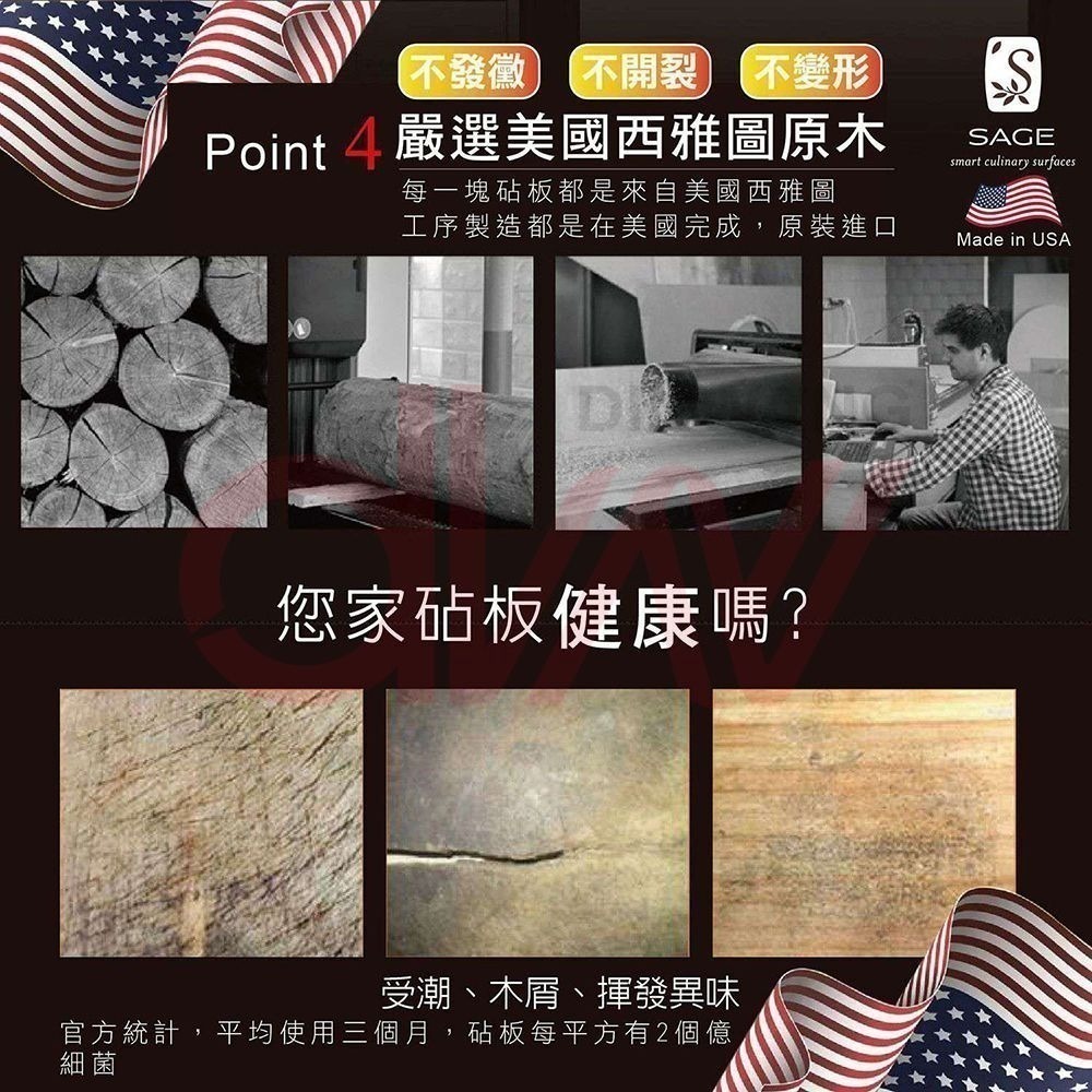 【SAGE美國製造 原裝進口】抗菌木砧板-實用型(28x38x厚0.6cm)-細節圖3