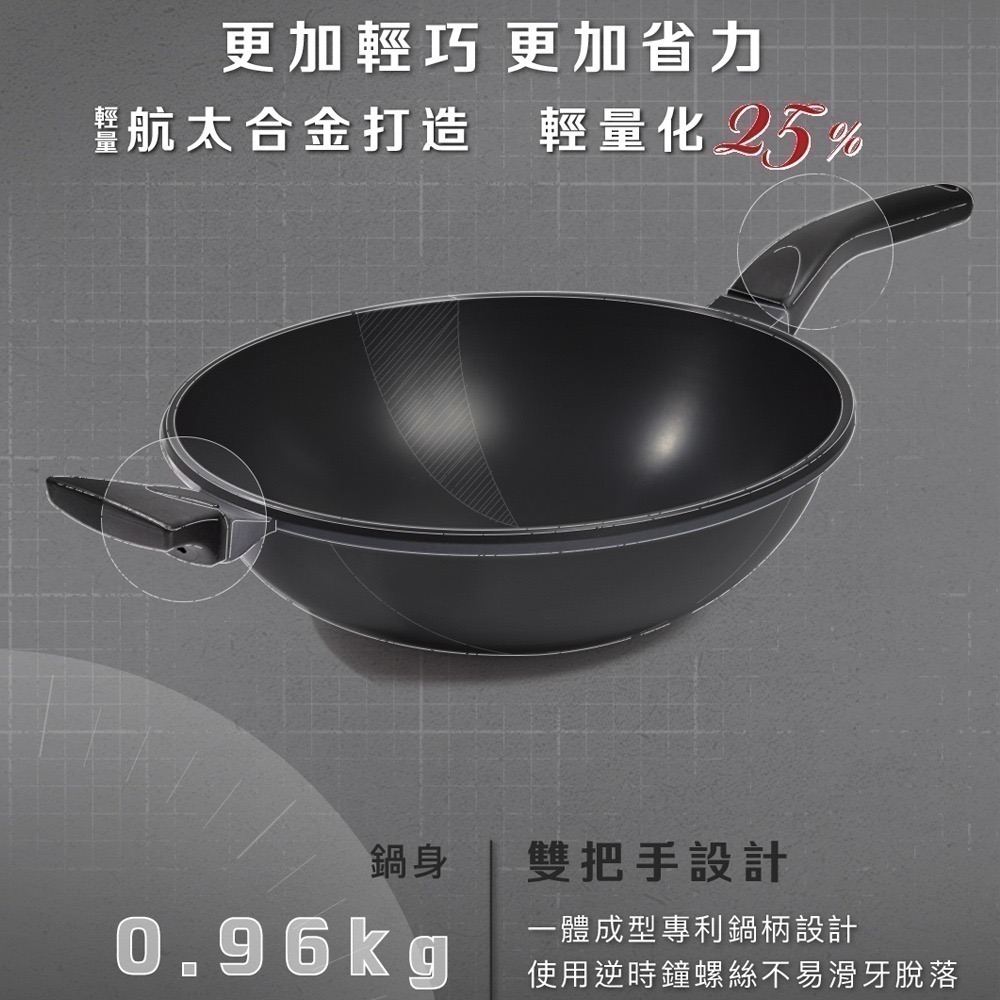 【美國鵝媽媽 Mother Goose】晶鑽輕量航太合金無塗層物理性不沾節能深炒鍋36cm-雙耳炒鍋-細節圖7