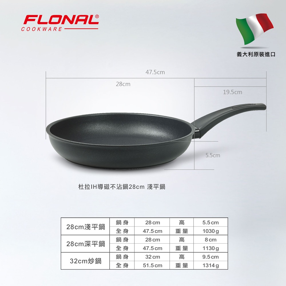 【義大利Flonal 福隆】杜拉IH導磁不沾鍋平底鍋28cm/黑(義大利原裝進口)-細節圖7