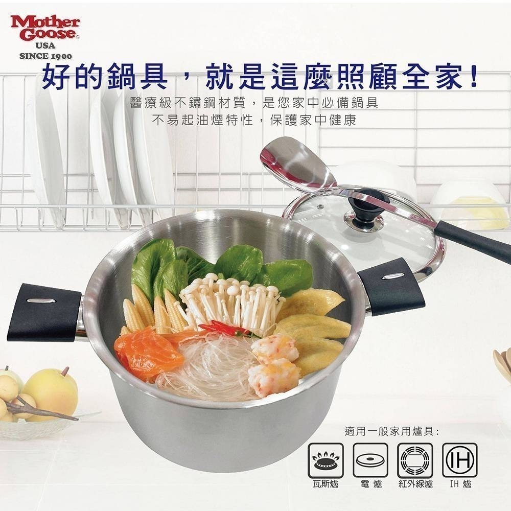 【美國鵝媽媽】比爾316不鏽鋼醫療級 七層複合金 雙耳湯鍋(22cm) 買一送一-細節圖4