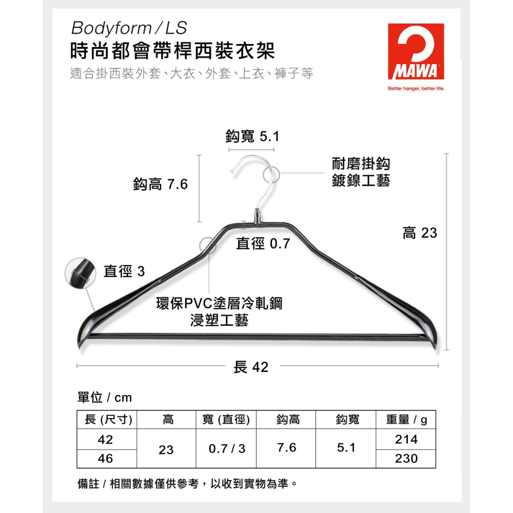 【德國MAWA】時尚無痕止滑衣架42cm(黑色/10入) 防滑衣架 止滑衣架 無痕衣架 衣架 男生衣架-細節圖9