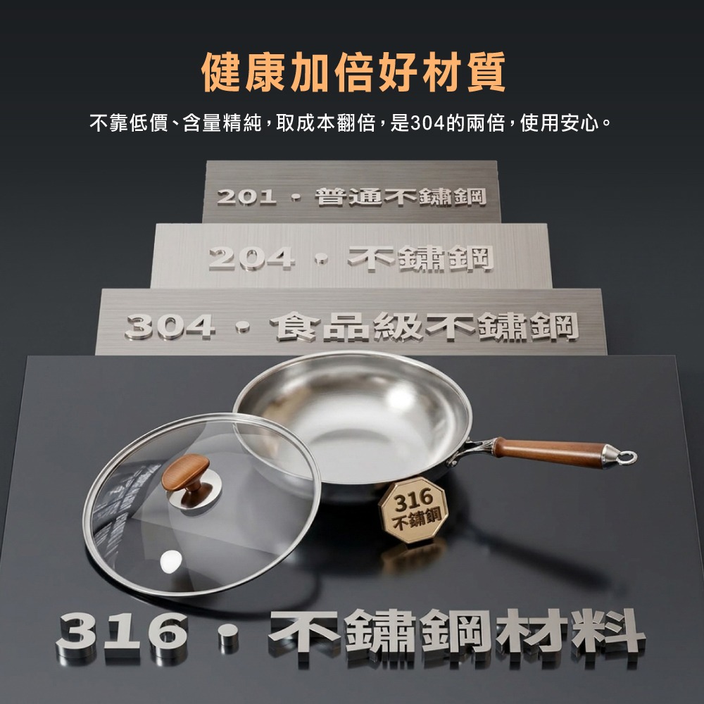 【美國MotherGoose 鵝媽媽】比爾316不鏽鋼複合金IH導磁炒鍋30cm-細節圖9