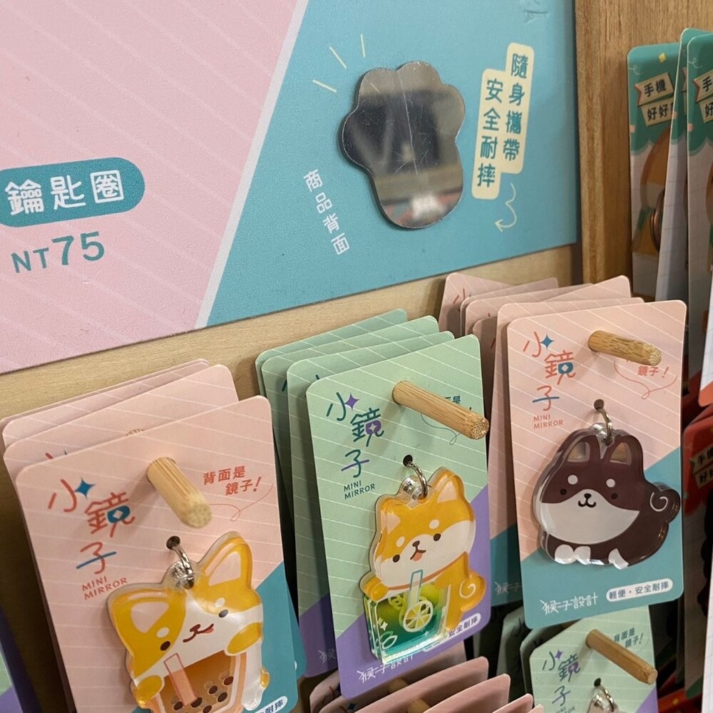 小鏡子鑰匙圈 吊飾鑰匙圈 迷你鏡子 攜帶方便 安全耐用耐摔 猴子設計 TR台灣鐵道-細節圖2