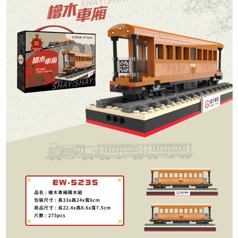 阿里山小火車積木 SHAY-21 蒸汽火車 阿里山檜木車廂 台灣火車積木 TRUE WAY TOY TR台灣鐵道-細節圖4