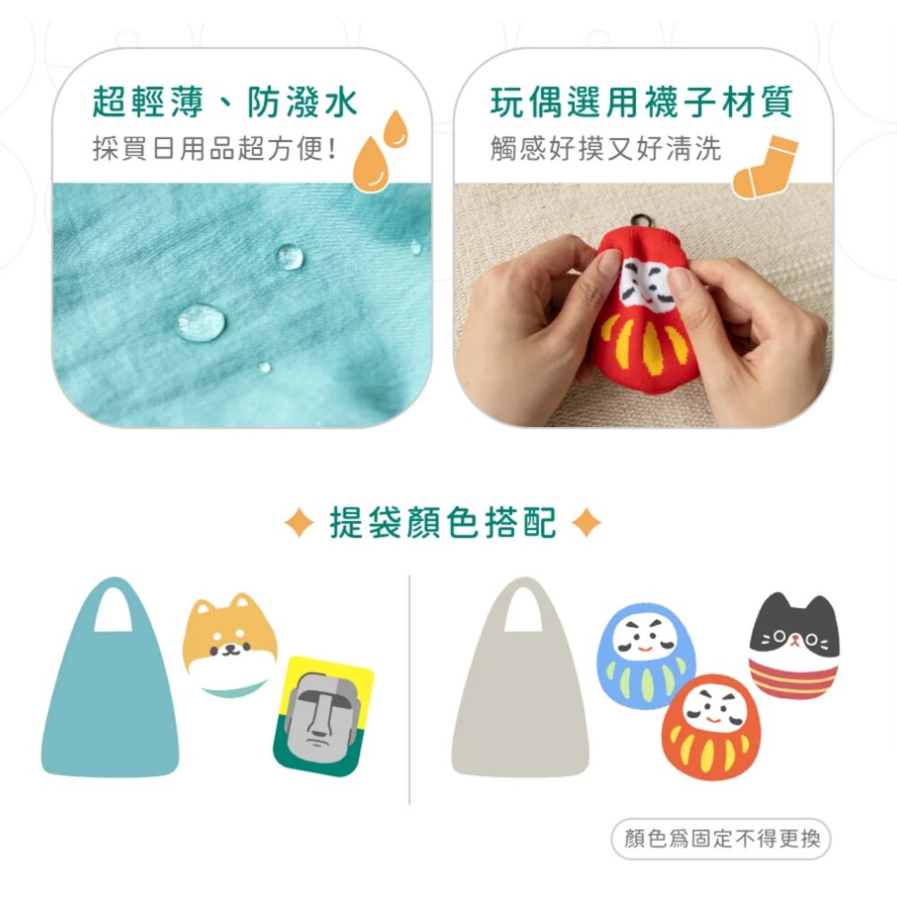 好收袋 摺疊收納袋 環保袋 購物袋 防水 造型吊飾 猴子設計 TR台灣鐵道-細節圖5