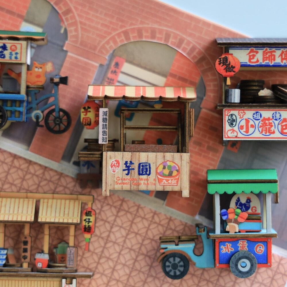台味生活 台灣夜市攤車磁鐵DIY 寶島擺百攤小吸鐵 袖珍手作木製擺飾 台灣紀念品 猴子設計 TR台灣鐵道-細節圖5