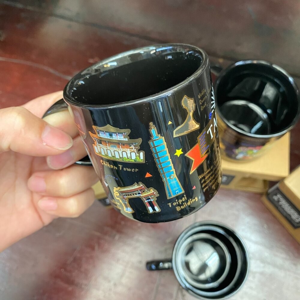 黑金馬克杯 黑色質感馬克杯 金色燙印圖案 小巧容量160ml 台灣紀念品 新格子 TR台灣鐵道-細節圖2