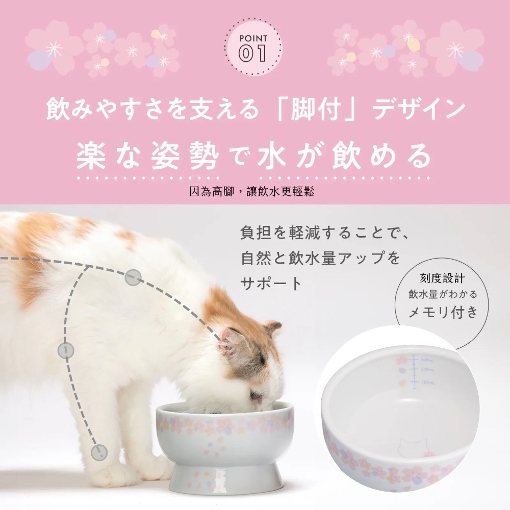 《健康貓》貓壹 快樂食光 2026 櫻花限定款 貓碗/斜口碗/斜淺口M食碗/高腳水碗/食碗-細節圖5