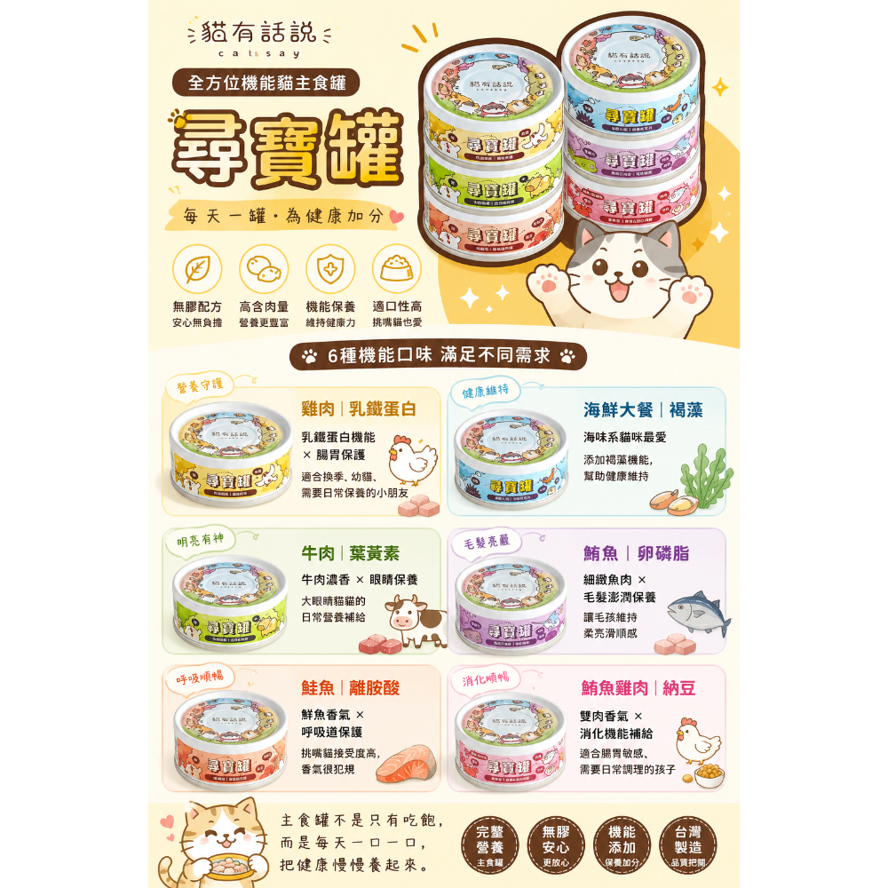 《健康貓》￼【貓有話說】全方位機能貓主食罐 尋寶罐 貓咪主食罐 主食罐 無膠 機能罐 貓罐-細節圖2
