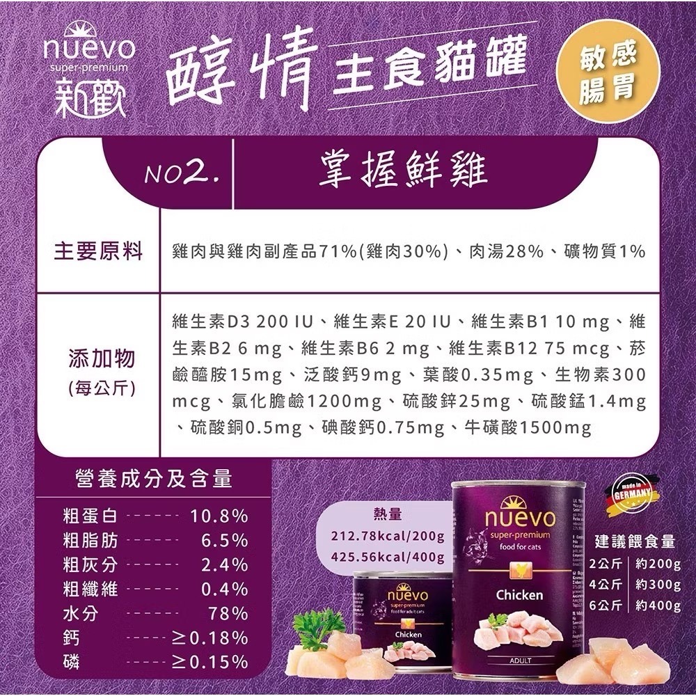 《健康貓》【nuevo 新歡】醇情主食貓罐｜200g｜德國主食罐｜高鮮肉｜貓咪主食罐｜成貓・幼貓適用-細節圖9