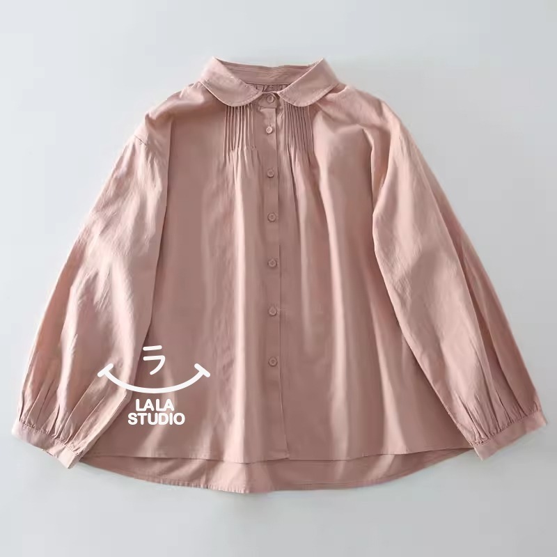 𝕃𝔸𝕃𝔸 𝕊𝕋𝕌𝔻𝕀𝕆 日系小翻領風琴褶長袖襯衫上衣  ˚ʚ  2色 ɞ˚-細節圖2