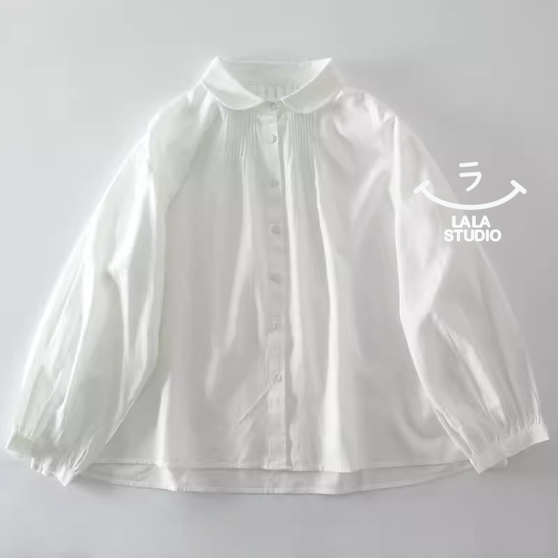 𝕃𝔸𝕃𝔸 𝕊𝕋𝕌𝔻𝕀𝕆 日系小翻領風琴褶長袖襯衫上衣  ˚ʚ  2色 ɞ˚-細節圖3