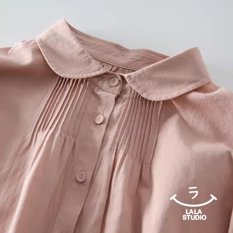 𝕃𝔸𝕃𝔸 𝕊𝕋𝕌𝔻𝕀𝕆 日系小翻領風琴褶長袖襯衫上衣  ˚ʚ  2色 ɞ˚-細節圖4