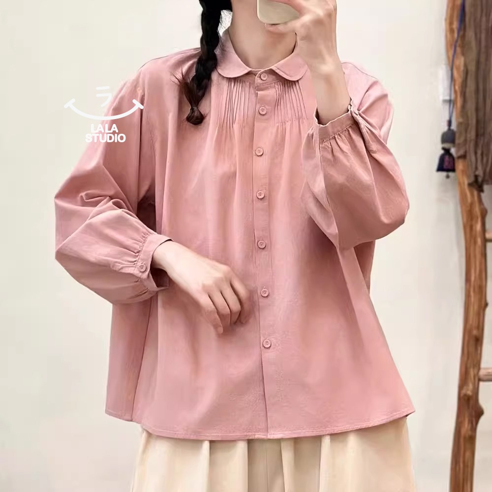 𝕃𝔸𝕃𝔸 𝕊𝕋𝕌𝔻𝕀𝕆 日系小翻領風琴褶長袖襯衫上衣  ˚ʚ  2色 ɞ˚-細節圖9