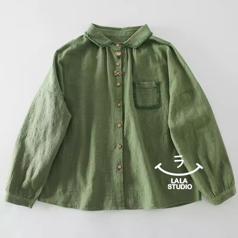 𝕃𝔸𝕃𝔸 𝕊𝕋𝕌𝔻𝕀𝕆 日系小翻領蕾絲花邊長袖襯衫上衣 ˚ʚ  2色 ɞ˚-規格圖9