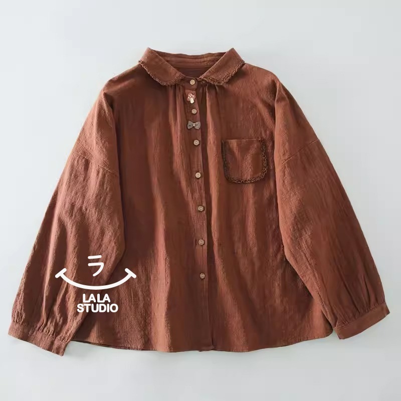 𝕃𝔸𝕃𝔸 𝕊𝕋𝕌𝔻𝕀𝕆 日系小翻領蕾絲花邊長袖襯衫上衣 ˚ʚ  2色 ɞ˚-規格圖9