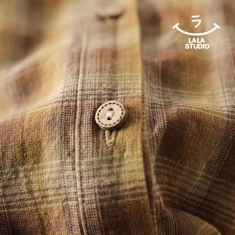 𝕃𝔸𝕃𝔸 𝕊𝕋𝕌𝔻𝕀𝕆 日系花邊娃娃領格子長袖襯衫上衣-細節圖4