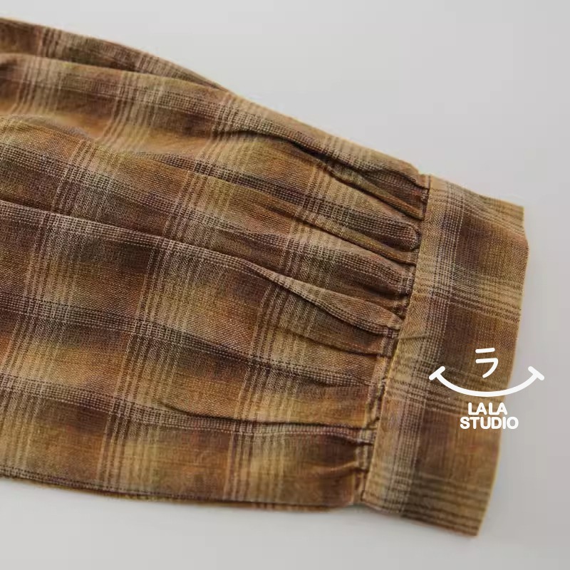 𝕃𝔸𝕃𝔸 𝕊𝕋𝕌𝔻𝕀𝕆 日系花邊娃娃領格子長袖襯衫上衣-細節圖5