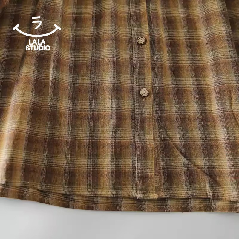 𝕃𝔸𝕃𝔸 𝕊𝕋𝕌𝔻𝕀𝕆 日系花邊娃娃領格子長袖襯衫上衣-細節圖6