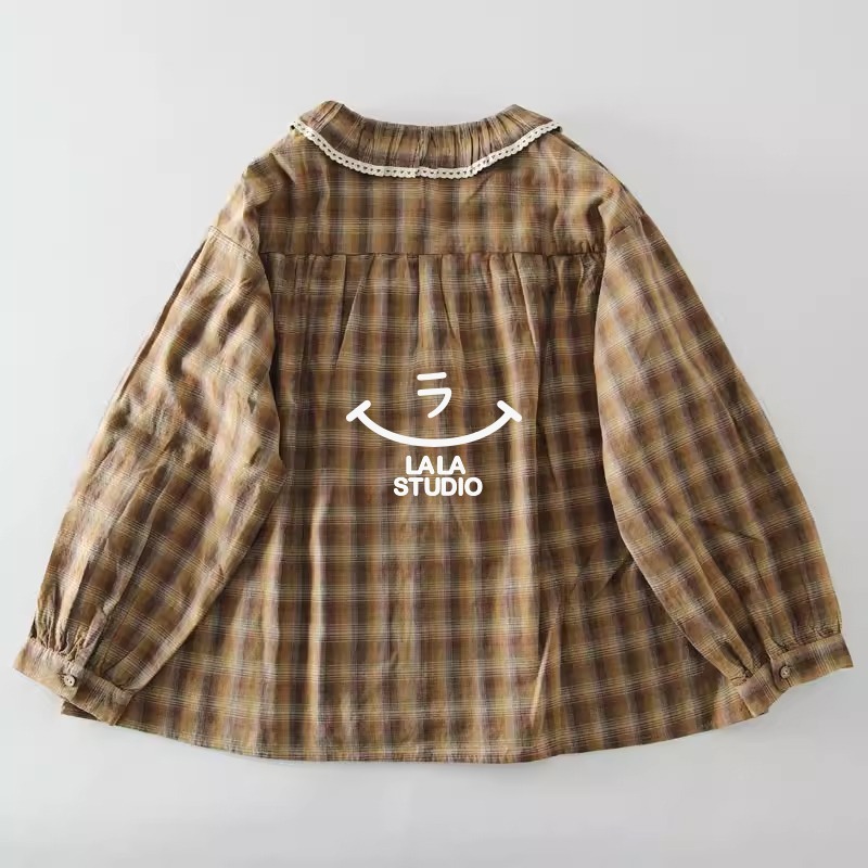 𝕃𝔸𝕃𝔸 𝕊𝕋𝕌𝔻𝕀𝕆 日系花邊娃娃領格子長袖襯衫上衣-細節圖8