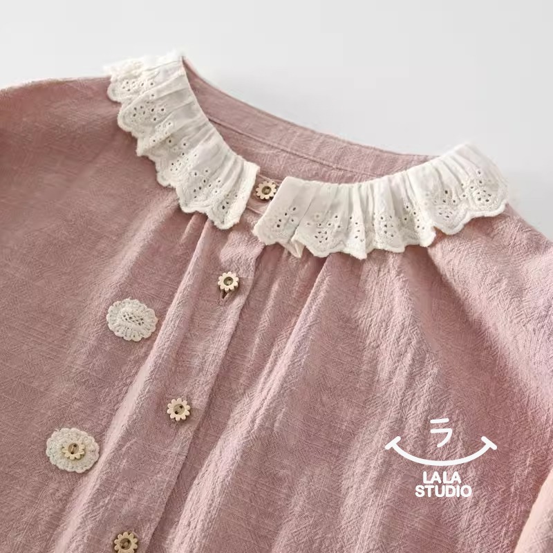 𝕃𝔸𝕃𝔸 𝕊𝕋𝕌𝔻𝕀𝕆 日系甜美蕾絲花邊領長袖上衣-細節圖2