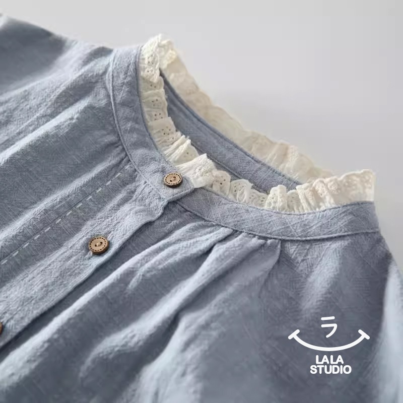 𝕃𝔸𝕃𝔸 𝕊𝕋𝕌𝔻𝕀𝕆 日系清新圓領蕾絲花邊長袖襯衫上衣 ˚ʚ  2色 ɞ˚-細節圖5