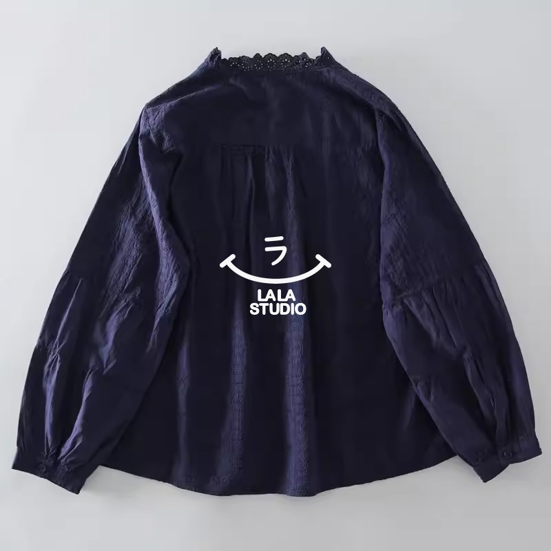 𝕃𝔸𝕃𝔸 𝕊𝕋𝕌𝔻𝕀𝕆 日系圓領蕾絲花邊風琴褶刺繡長袖襯衫上衣  ˚ʚ  3色 ɞ˚-細節圖9