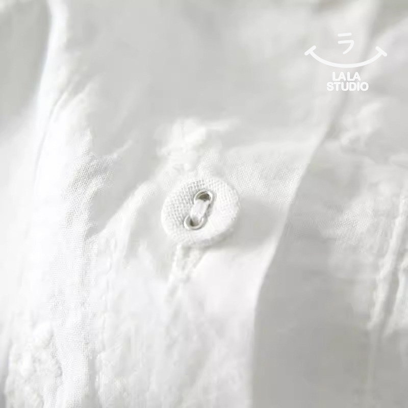 𝕃𝔸𝕃𝔸 𝕊𝕋𝕌𝔻𝕀𝕆 日系蕾絲花邊領風琴褶刺繡長袖襯衫上衣-細節圖3