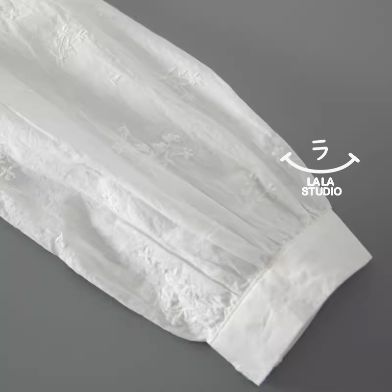 𝕃𝔸𝕃𝔸 𝕊𝕋𝕌𝔻𝕀𝕆 日系蕾絲花邊領風琴褶刺繡長袖襯衫上衣-細節圖4