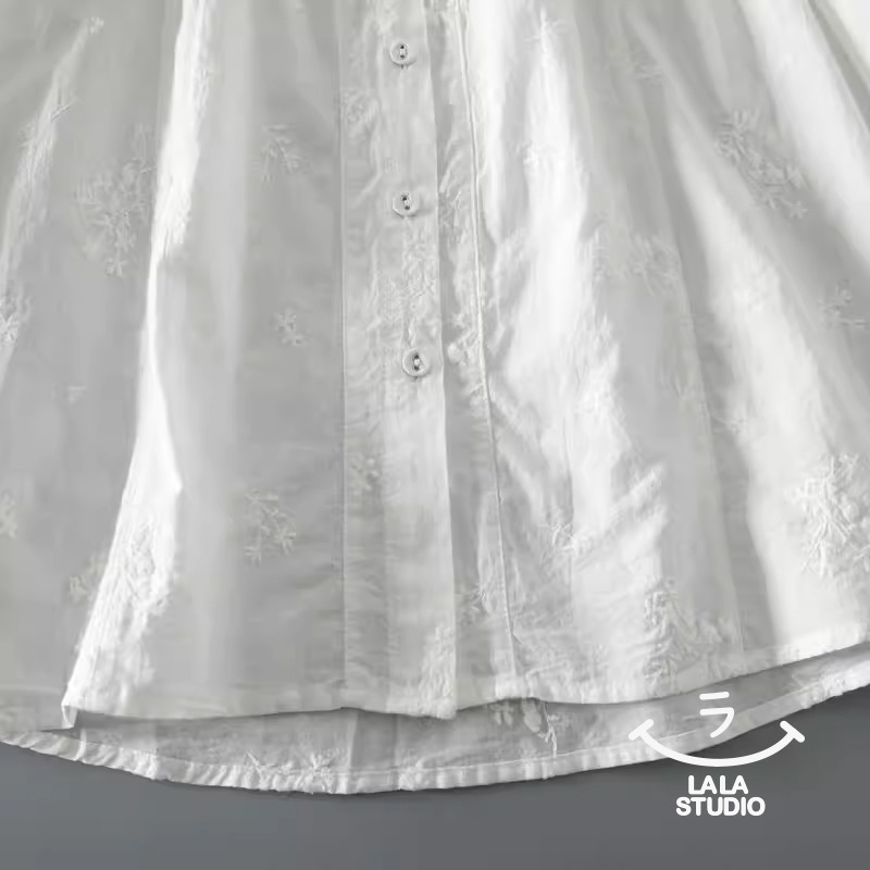 𝕃𝔸𝕃𝔸 𝕊𝕋𝕌𝔻𝕀𝕆 日系蕾絲花邊領風琴褶刺繡長袖襯衫上衣-細節圖5