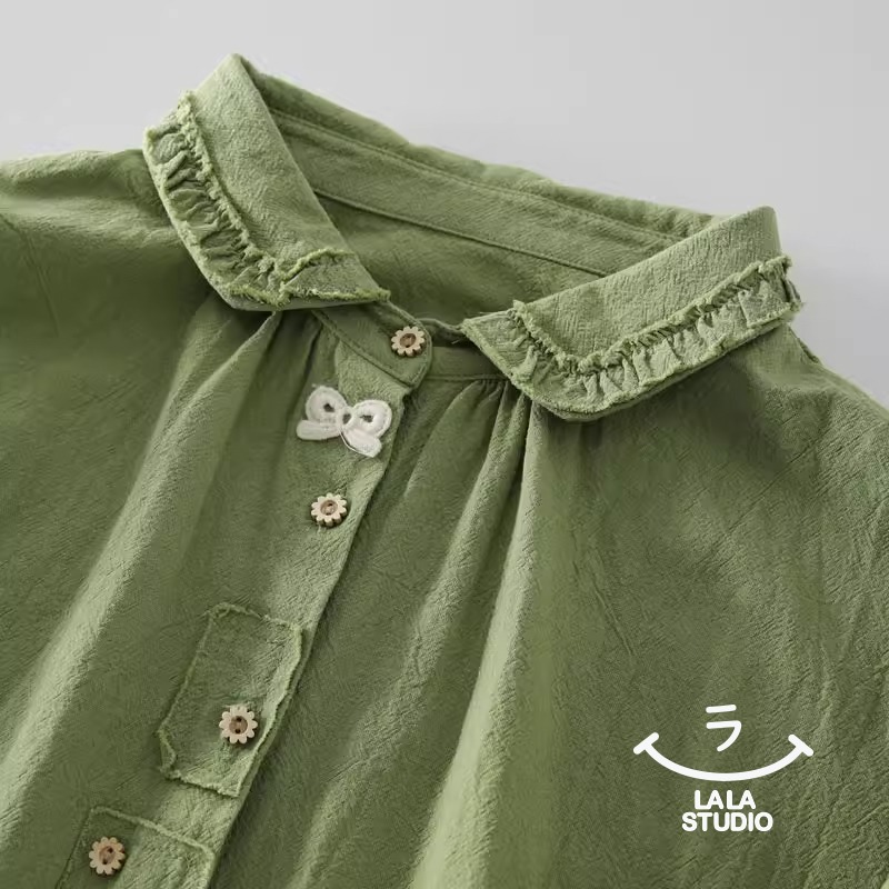 𝕃𝔸𝕃𝔸 𝕊𝕋𝕌𝔻𝕀𝕆  日系小翻領蝴蝶結貼布長袖襯衫上衣 ˚ʚ  2色 ɞ˚-細節圖4