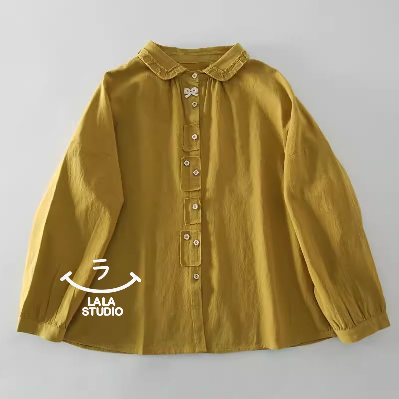 𝕃𝔸𝕃𝔸 𝕊𝕋𝕌𝔻𝕀𝕆  日系小翻領蝴蝶結貼布長袖襯衫上衣 ˚ʚ  2色 ɞ˚-規格圖9