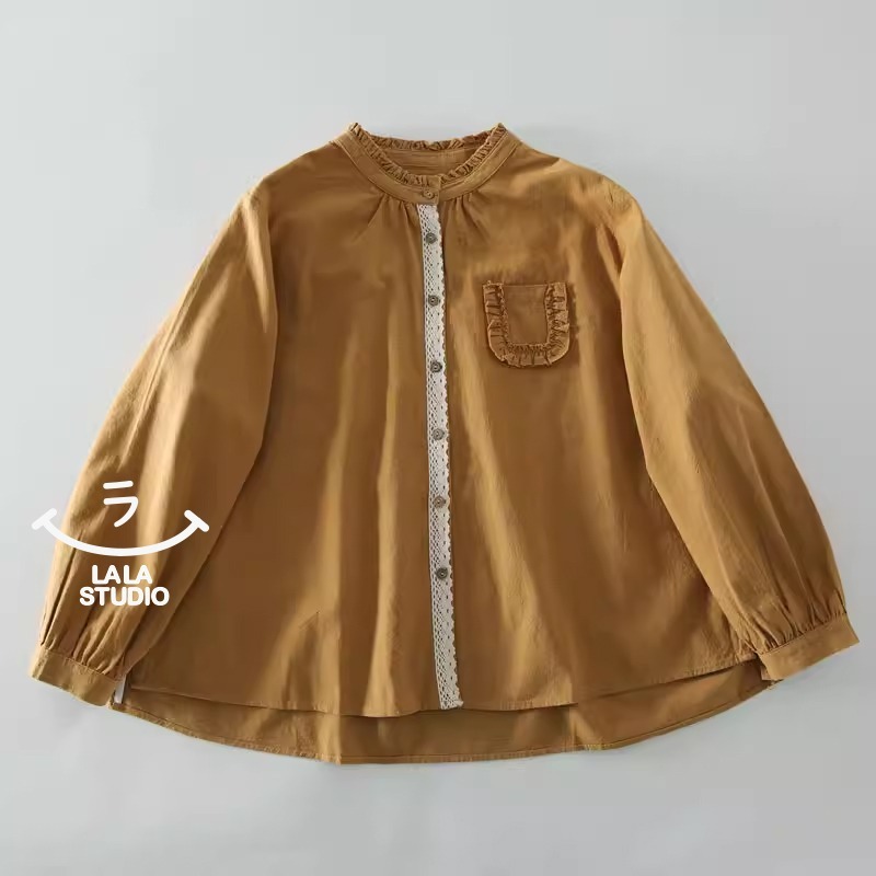 𝕃𝔸𝕃𝔸 𝕊𝕋𝕌𝔻𝕀𝕆 日系木耳花邊領蕾絲拼接長袖襯衫上衣 ˚ʚ  2色 ɞ˚-細節圖2